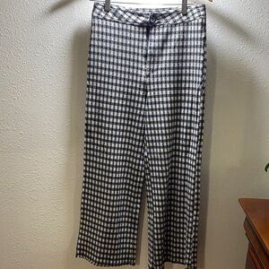 Elegant Black and White Checkered Wide Leg Pants